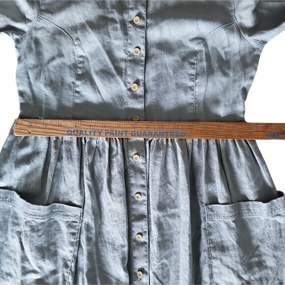 Eddie Bauer 100% Linen Button Front Maxi Dress Sz XSP Vintage Cottagecore Sage - Picture 15 of 16